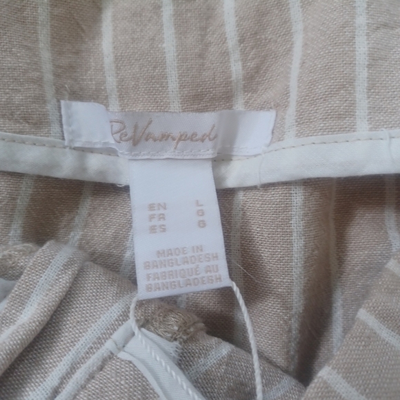 Revamped Linen Pants Womens Large 30X33 Beige Striped Lightweight Boho Beach - Picture 9 of 12